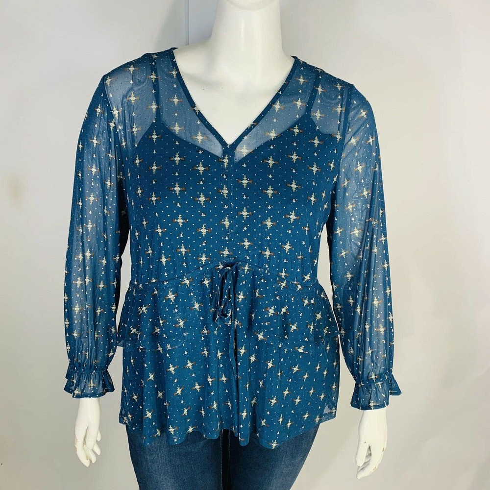 Style & Co 2X Ruffle-Front Mesh Blouse - Picture 3 of 12